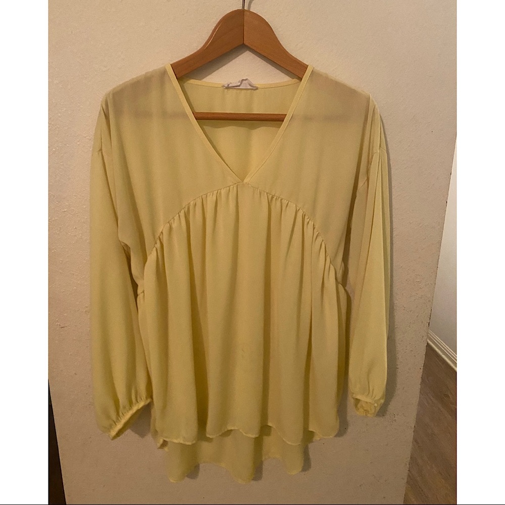 Sheer Yellow Long Sleeve Blouse